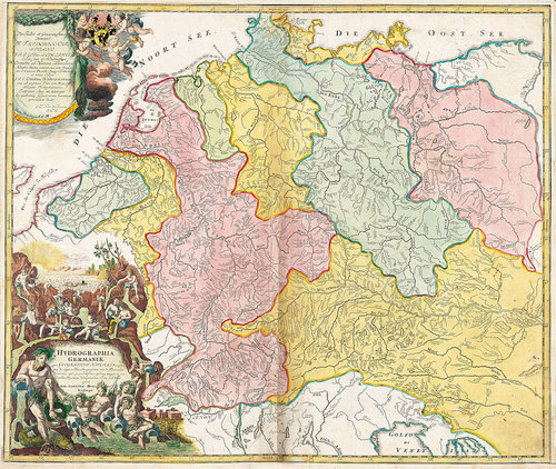Historische FLUSSLAUFKARTE Deutschland 1712 [Reprint]