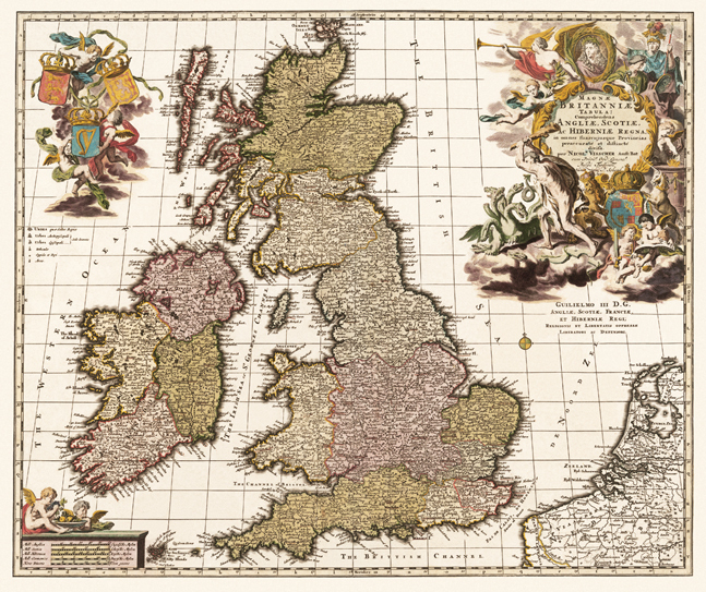 Historische Karte: Großbritannien, Irland, Schottland 1717 (gerollt)