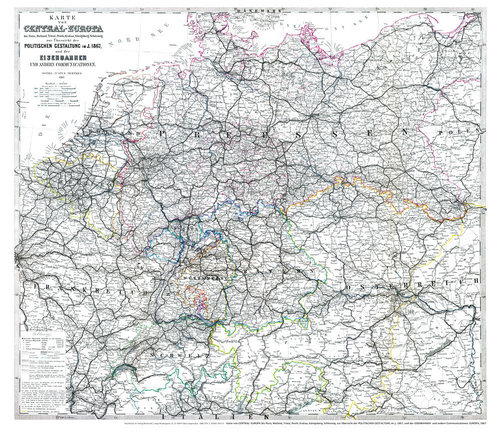 Histor. Karte von CENTRAL-EUROPA mit DEUTSCHLAND 1867 (Plano)