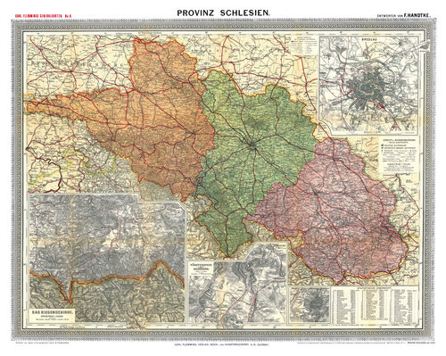 Historische Karte: Provinz SCHLESIEN im Deutschen Reich - um 1910 [gerollt]