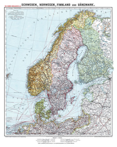Historische Karte: SCHWEDEN, NORWEGEN, FINNLAND und DÄNEMARK - um 1910 [gerollt]