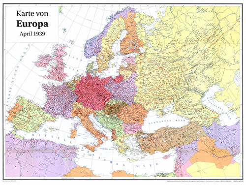 Historische Karte: EUROPA im April 1939 (gerollt)