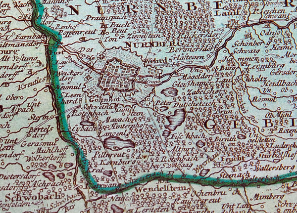 Historische Karte: Oberer und größerer Teil von FRANKEN 1707 (Plano)