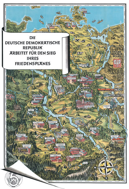 Historische Karte: Die DDR 1952 aus der Vogelperspektive (Plano)