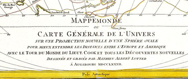 WELTKARTE 1782 mit Entdeckungsfahrten von James Cook – Matthäus Lotter (Reprint)