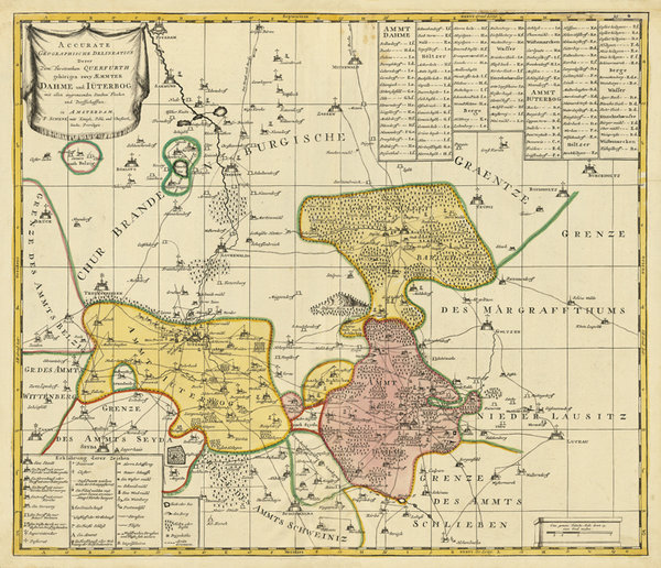 ORIGINAL Historische Karte: Ämter Dahme Jüterbog 1760