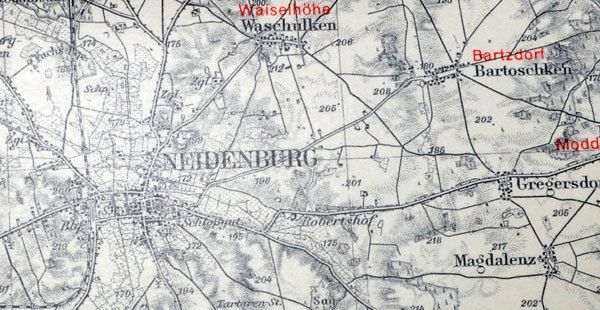 ORIGINAL-KARTE: Neidenburg und Umgebung (Polen), Nr. 199