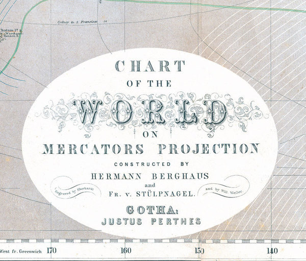 WELTKARTE 1867 – CHART OF THE WORLD  (Reprint - 1 Blatt mit 2 Seiten)