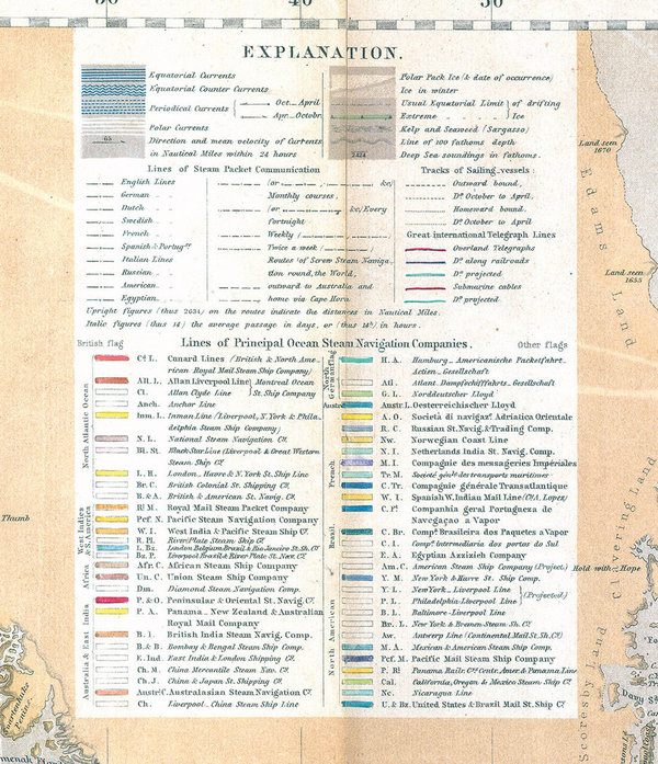 WELTKARTE 1867 – CHART OF THE WORLD  (Reprint - 1 Blatt mit 2 Seiten)
