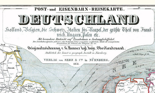 Post- und Eisenbahn-Reisekarte DEUTSCHLAND, 1851 (Reprint)