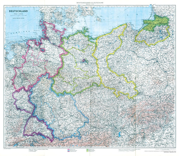 Historische Karte: Deutschland mit Besatzungszonen - 1. September 1945 (plano)