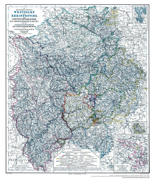 Hist. Karte: Westfalen Rheinprovinz mit Hessen Waldeck 1864 (Plano)