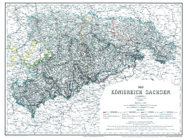 Historische Karte: Königreich Sachsen 1864 (plano)
