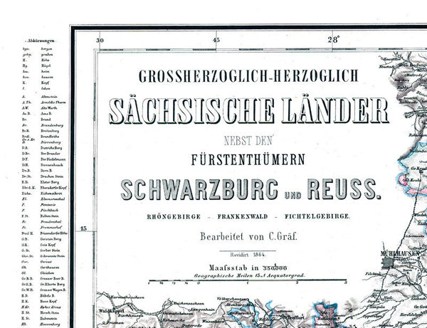 Historische Karte: Fürstentümer Schwarzburg und Reuss 1864 (plano)