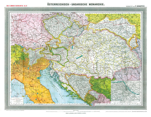 Historische Landkarte: ÖSTERREICHISCH-UNGARISCHE MONARCHIE, um 1908 (gerollt)