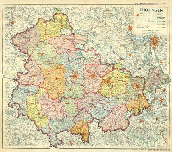 Historische Karte: LAND THÜRINGEN 1951