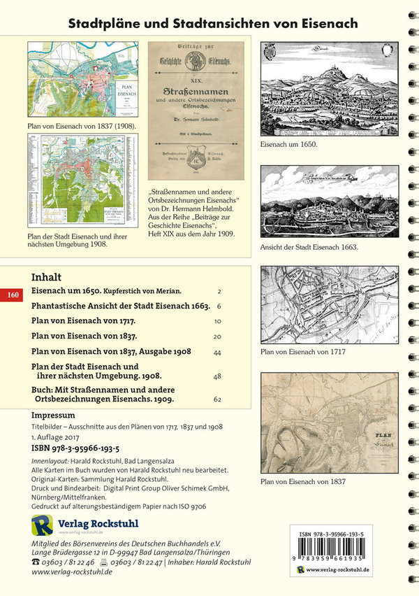 Stadtpläne mit Stadtansichten der Stadt EISENACH 1650–1717–1837–1908