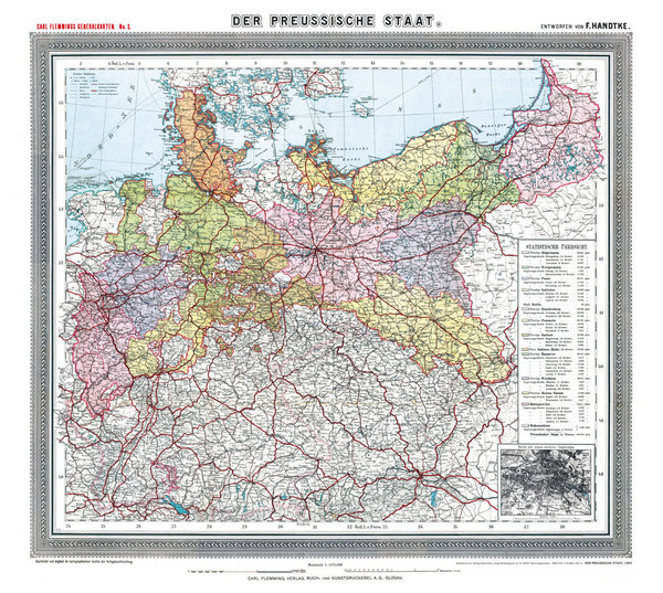 Historische Preussenkarte / DER PREUSSISCHE STAAT - 1905 [gerollt]
