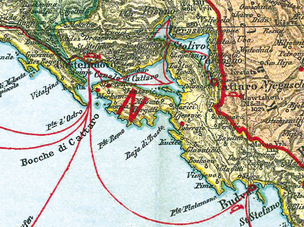 Historische Karte: BOSNIEN, HERZEGOWINA, MONTENEGRO und DALMATIEN 1913 [gerollt] 19,80