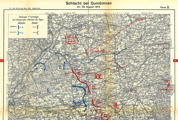 Historische Karten: SCHLACHTEN UM OSTPREUSSEN 1914