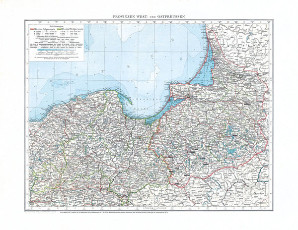 Historische Karte: Provinzen WESTPREUSSEN und OSTPREUSSEN im Deutschen Reich - 1897 [gerollt]