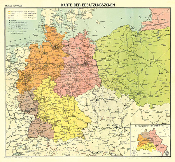 Historische Karte: DEUTSCHLAND - BESATZUNGSZONENKARTE 1946