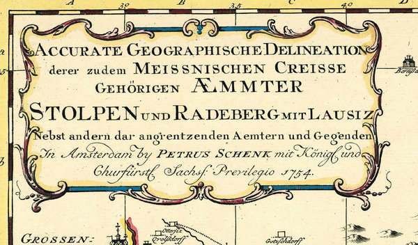 Historische Karte: Ämter Stolpen, Radeberg und Lausitz, 1754 (Plano)