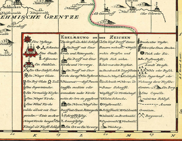 Historische Karte: Ämter Stolpen, Radeberg und Lausitz, 1754 (Plano)