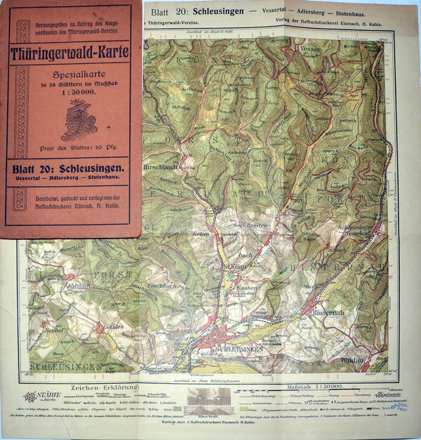 ORIGINAL-KARTE – Schleusingen – Thüringerwald-Karte von 1908 – Blatt 20