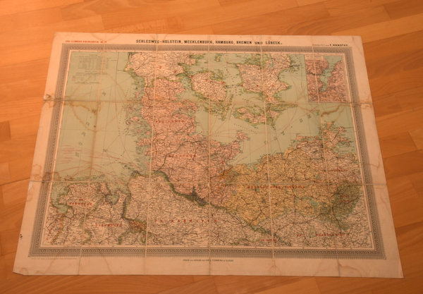 ORIGINAL Karte: Provinz Schleswig-Holstein,  Mecklenburg, Hamburg, Bremen und Lübeckum 1900