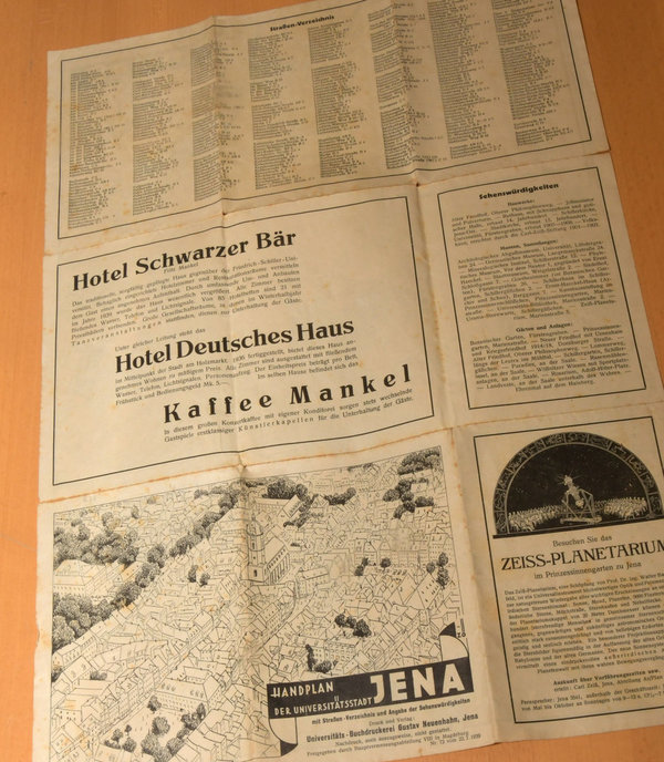 ORIGNAL Handplan der Universitätsstadt JENA 1939 mit Straßenverzeichns
