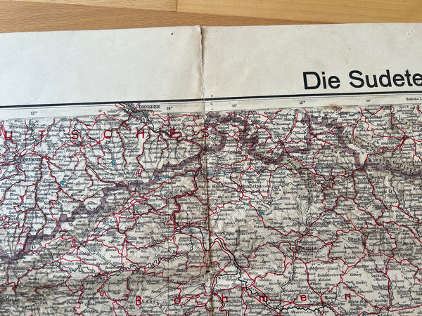 ORIGINAL Karte – Die Sudetenländer 1938