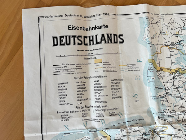 ORIGINAL Eisenbahnkarte Deutschlands Februar 1942