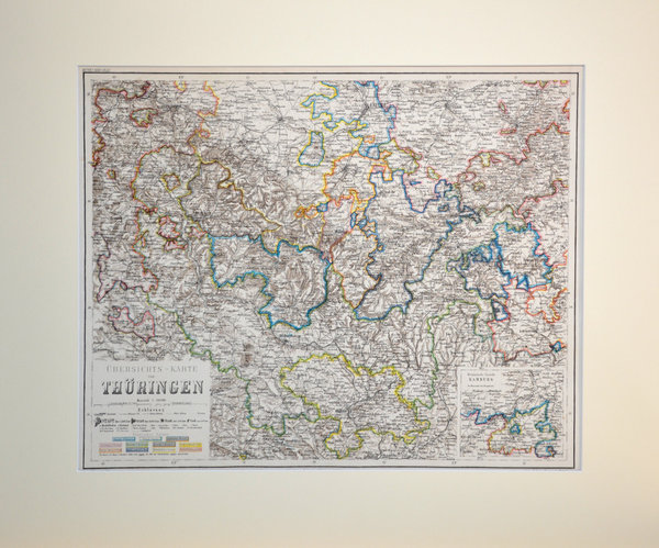 ORIGINAL Übersichts-Karte von Thüringen, 1864