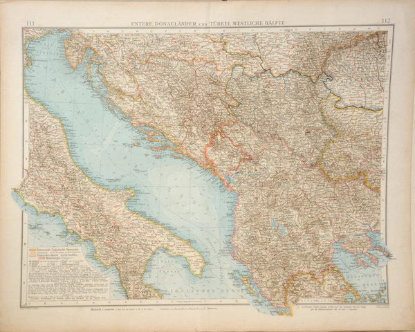 ORIGINAL Karte: Untere Donauländer und Türkei, westliche Hälfte 1898