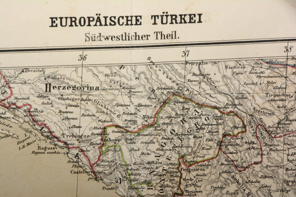 ORIGINAL Karte: Europäische Türkei - Südwestlicher Theil. Mit Einzelkarte Kreta und Istambul 1877