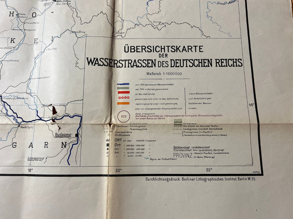 ORIGINAL Übersichtskarte der Wasserstraßen des Deutschen Reiches um 1922
