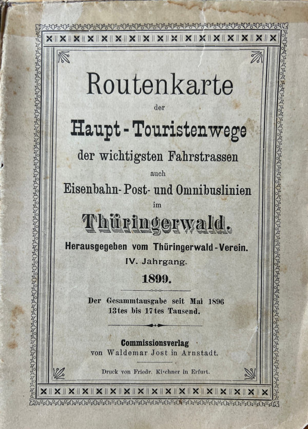 ORIGINAL Routenkarte des Thüringerwaldes 1899 (Thüringer Wald)