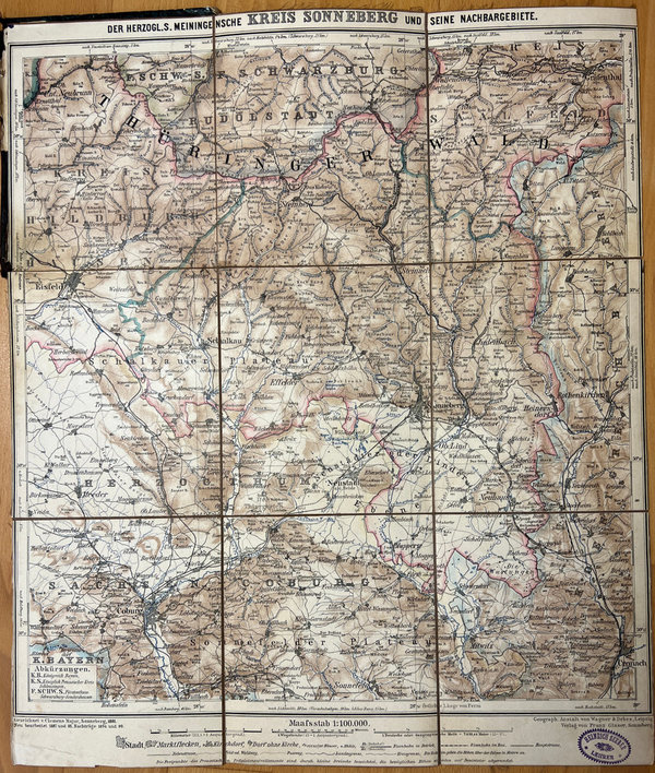 ORIGINAL Karte Der Herzoglich-S. Meiningische Kreis Sonneberg und seine Nachbargemeinden 1899