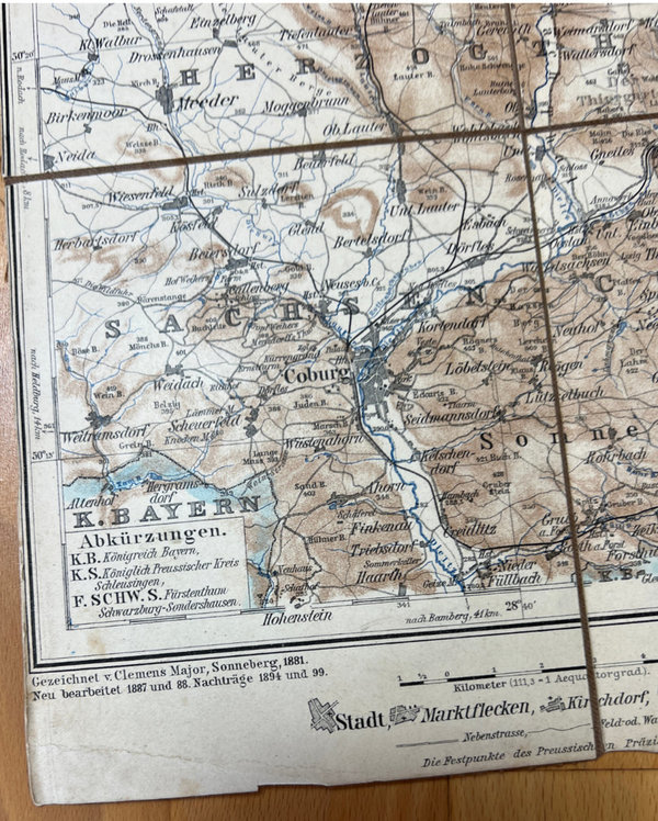 ORIGINAL Karte Der Herzoglich-S. Meiningische Kreis Sonneberg und seine Nachbargemeinden 1899