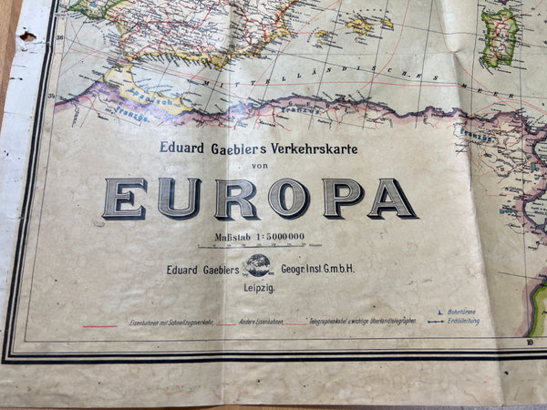 ORIGINAL Gaeblers Verkehrskarte von Europa 1942